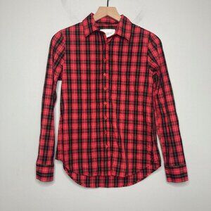 The Shirt Rochelle Behrens Top Womens Extra Small Red Plaid Icon Cabin Holiday